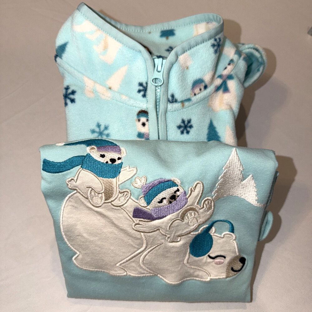 Gymboree Girls Sz 12 Polar Bear Lot Fleece 1/4 Zip Pull Over T-Shirt Snowflakes